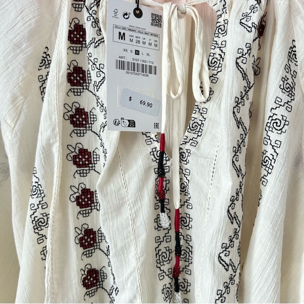 Zara 2pc Co Ord Set Bohemian Embroidered Top & Skirt Size Small NWT - Picture 6 of 7
